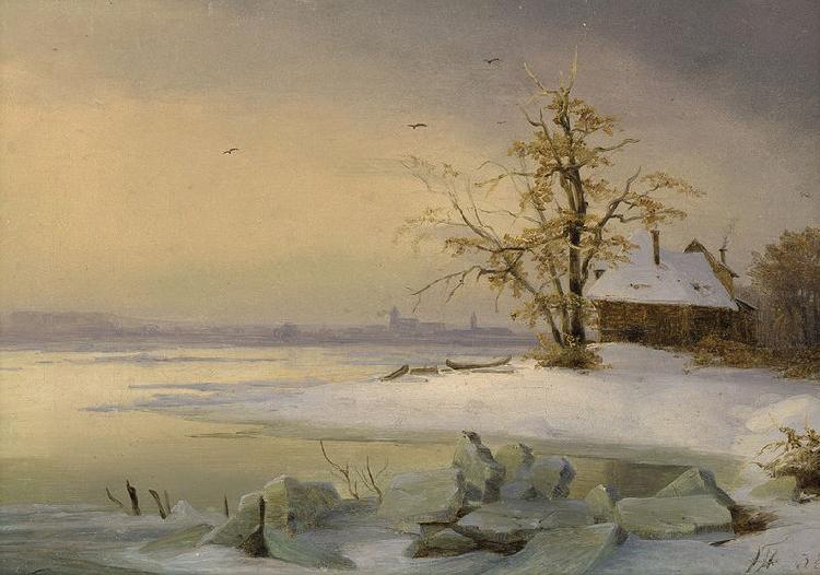 Theodor Hosemann Blick uber die Havel auf das winterliche Brandenburg. oil painting image